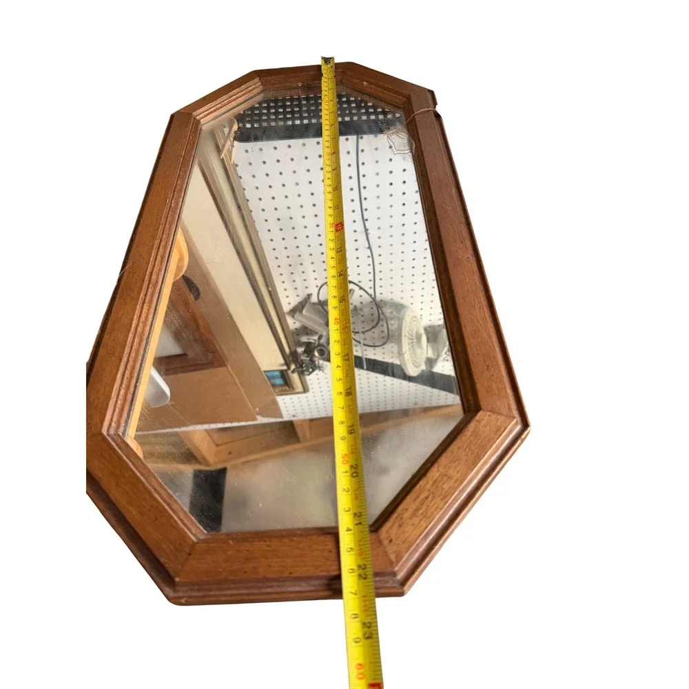 Vintage Octagon Wood Wall Mirror Mid Century Modern Brown Geometric 22.5x12.5